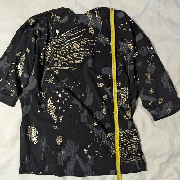 Vintage 80s Women's Black and Gold Batwings Top EUC - Picture 4 of 7